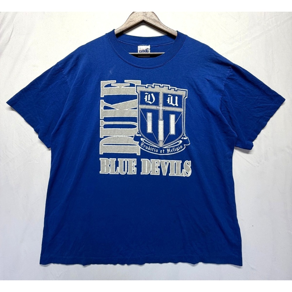 VTG Bike Duke University Blue Devils T-Shirt Mens 2XL Blue Graphic Spellout Logo
